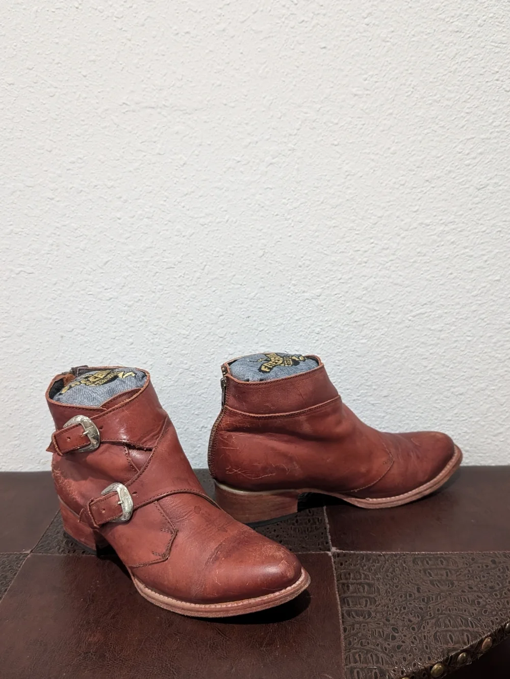 Freebird Saga Distressed Leather Buckle Booties Size 9